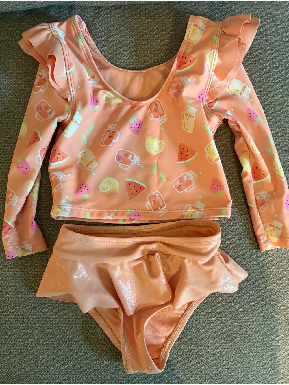 Banana Boat Girls Peach Fruit-Print Long Sleeve Two-Piece Swimsuit